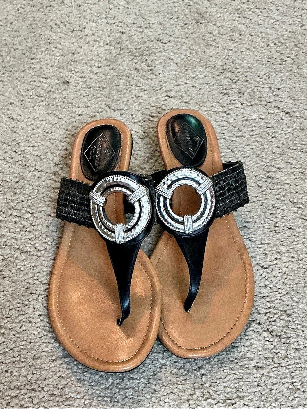 St. John's Bay Women's Black & Brown Ring Detail Sandals